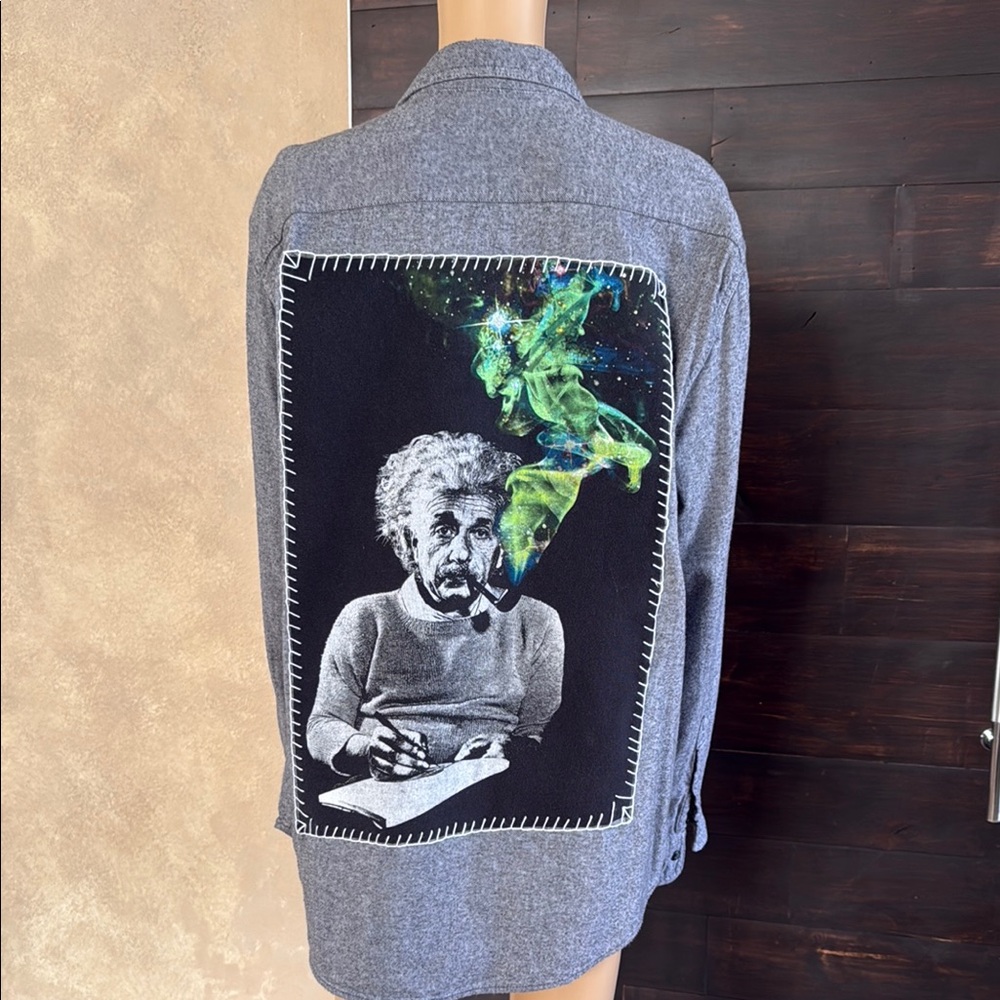 Einstein Gray Flannel Button Up Shacket Size L